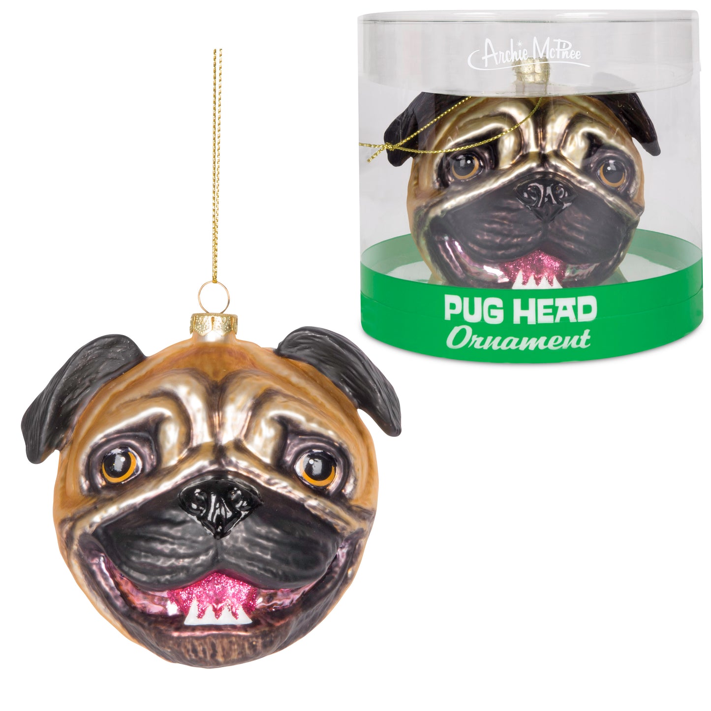 '12614 ORNAMENT - PUG HEAD GLASS