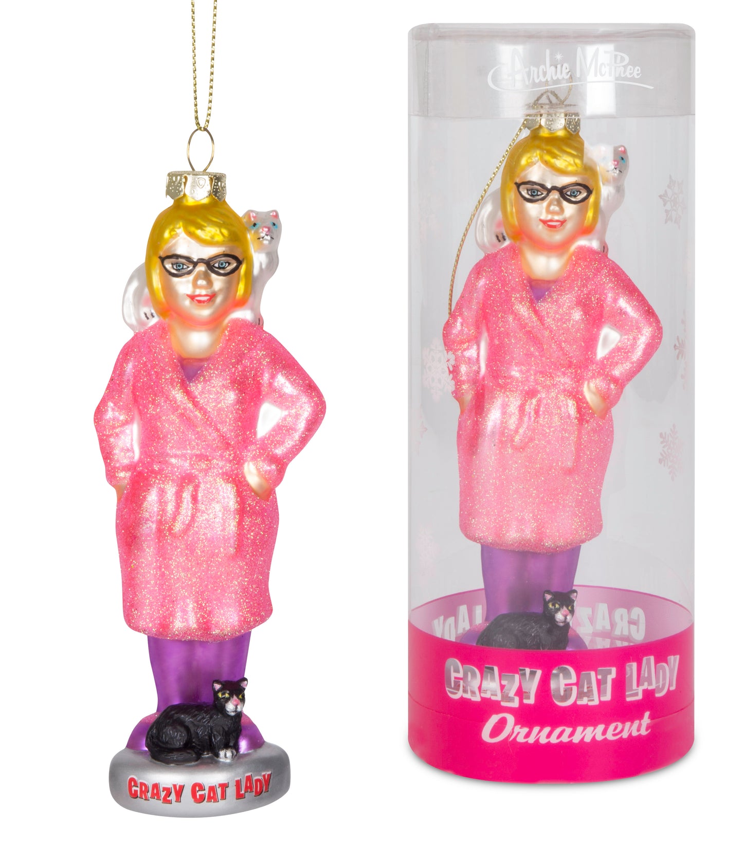 '12630 ORNAMENT - CRAZY CAT LADY GLASS