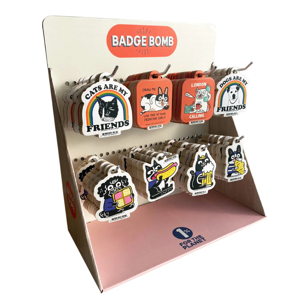 Badge Bomb Hang Hook Counter Display * Stickers *