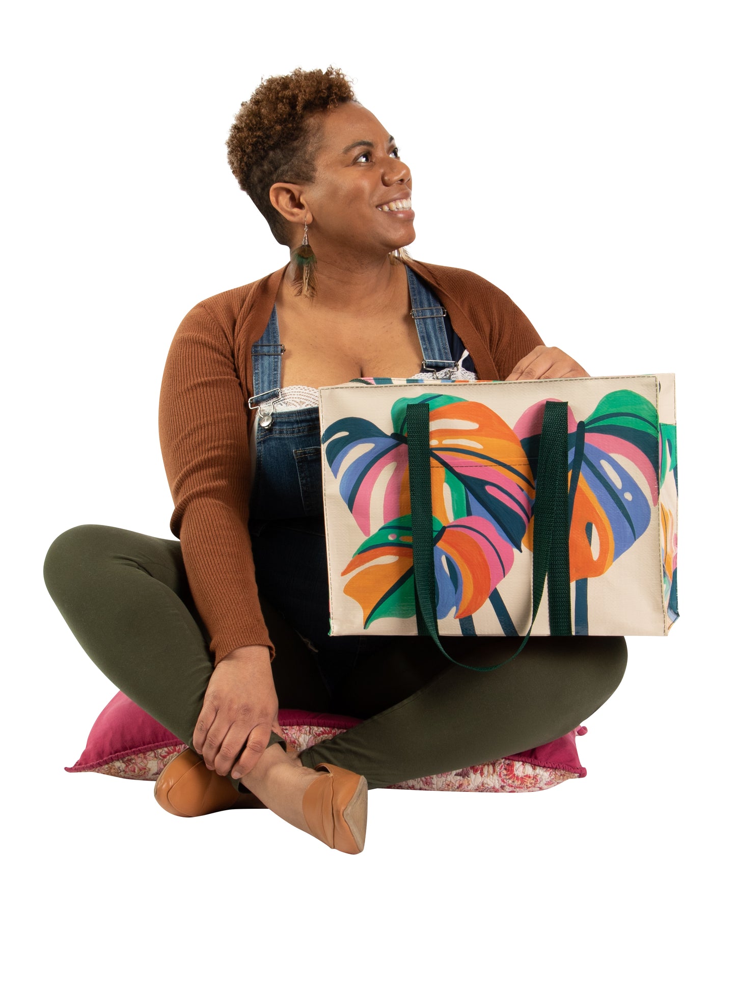 QA671 Monstera Leaf Shoulder Tote