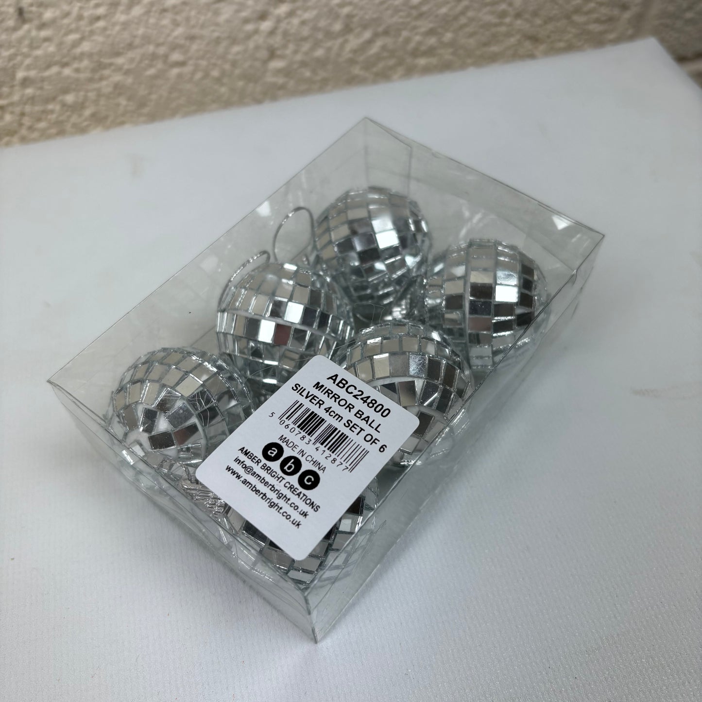 Silver Mirror Disco Ball - 4cm pack of 6 Christmas Baubles