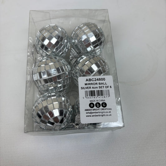 Silver Mirror Disco Ball - 4cm pack of 6 Christmas Baubles