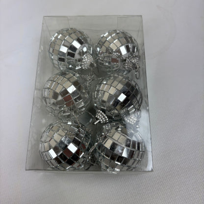 Silver Mirror Disco Ball - 4cm pack of 6 Christmas Baubles