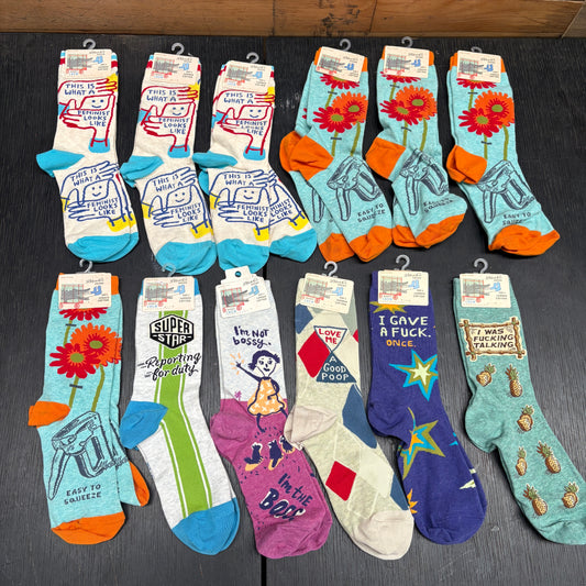 Clearance Bundle 21 -12 pairs of women's crew socks -various designs