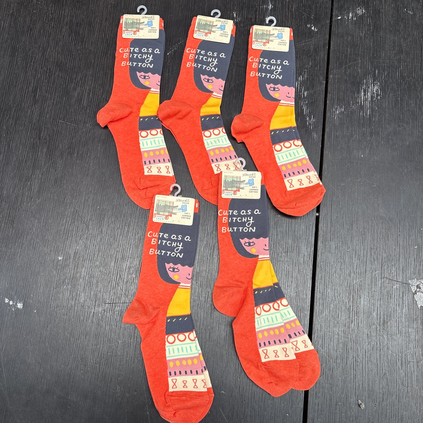 Clearance Bundle 10  - 5 pairs of cute as a bitchy button crew socks