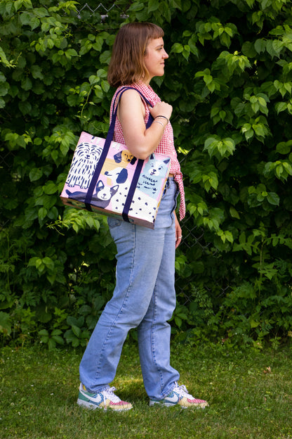 QA664 Happy Dogs Shoulder Tote