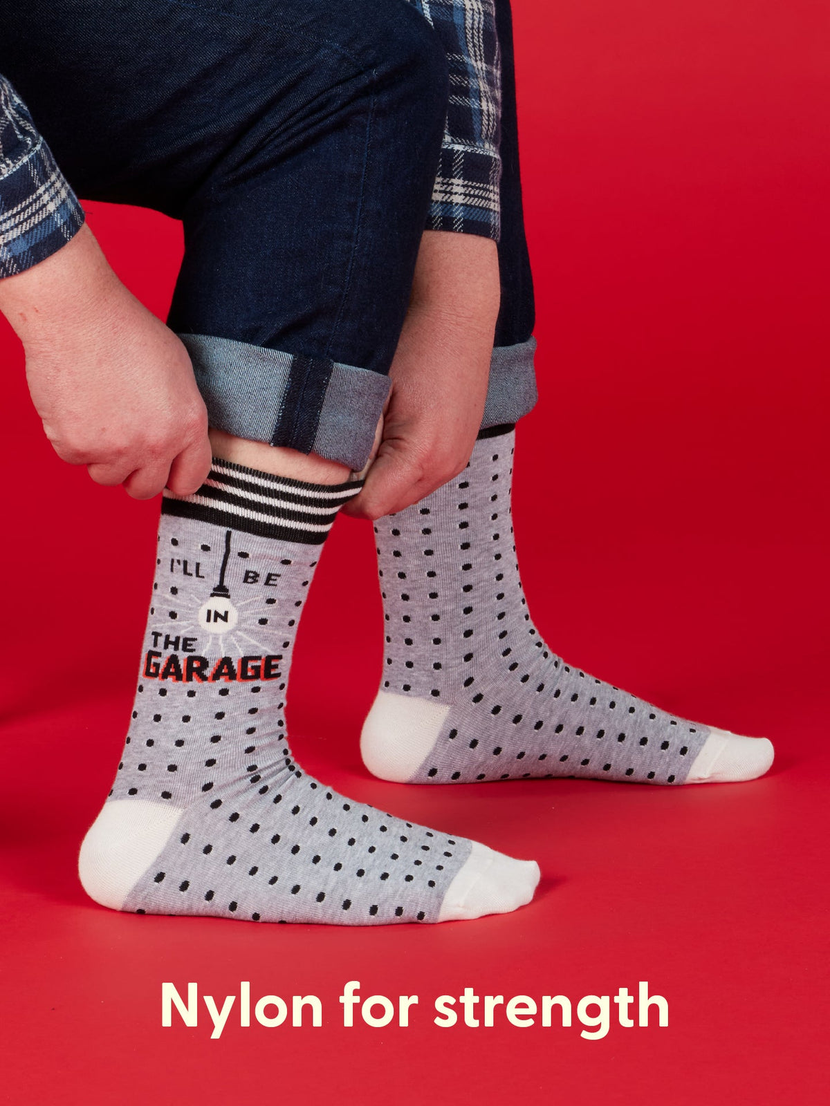 I'll Be In The Garage Men's Crew Socks by Blue Q – image 5