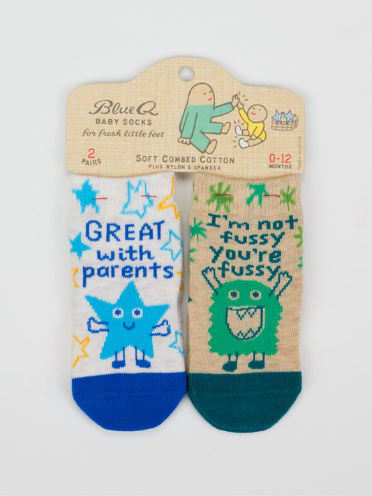 Great With Parents/ I'm Not Fussy You're Fussy Baby Socks by Blue Q