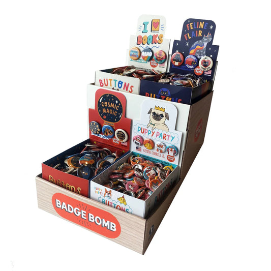 Badge Bomb 4 Box Button Badge Display